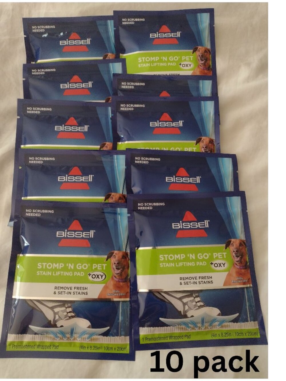 Bissell Stomp 'N Go Pet Lifting Pads + Oxy Stain Carpet Rug Cleaning, 10 Pack